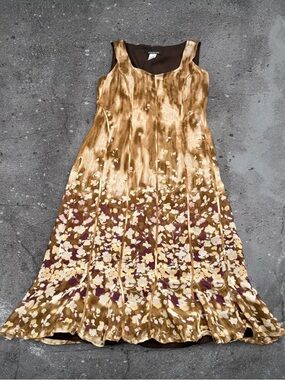 vintage silk fairycore dress size 8 brown floral cottagecore midi